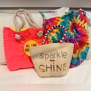 Lot of 3 Beach/Spring/Summer Bags--American Girl Tie-Dye, Pink, & Beige Bags Set